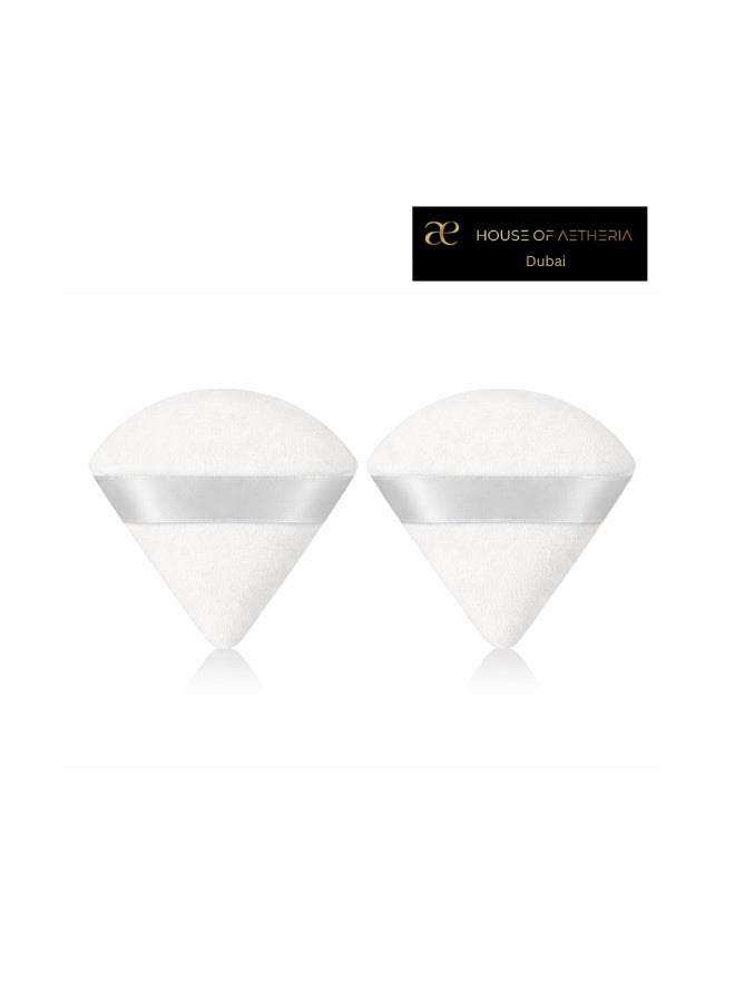 House of Aetheria ae 2 PCS Triangle White Powder Puffs Face Cosmetic Powder Puff Washable Reusable Soft Plush Powder Makeup Sponge - Image 2